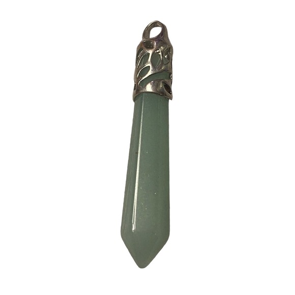 Silver Tone Green Aventurine Pendant - Picture 1 of 4
